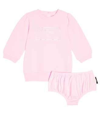 Baby logo cotton dress and bloomers set | Balmain Kids