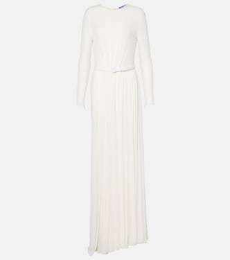 Shirred leather-trimmed maxi dress | Ralph Lauren Collection