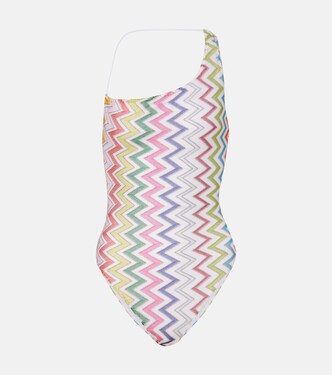 Zigzag one-shoulder lamé swimsuit  | Missoni