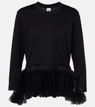 Tulle-trimmed cotton jersey top | Noir Kei Ninomiya