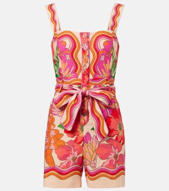 Spring Affair printed linen-blend romper | Farm Rio