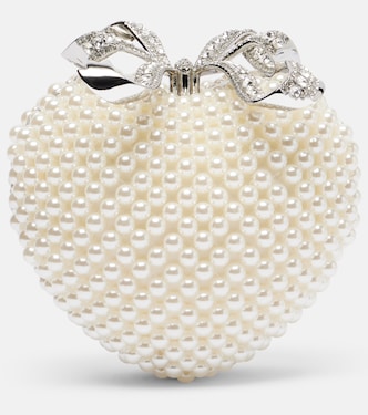 Heart bow-detail embellished clutch | Self-Portrait