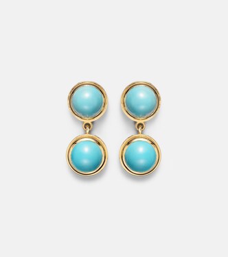 18kt gold drop earrings with turquoise and tsavorites | Ileana Makri