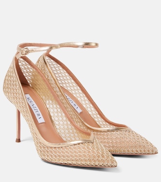 Asha 85 leather-trimmed mesh pumps | Aquazzura
