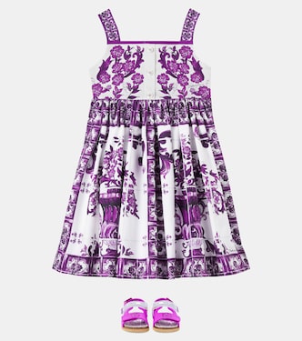 Majolica cotton poplin dress in purple - Dolce Gabbana Kids