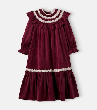Lace-trimmed ruffled velvet dress | Petite Amalie
