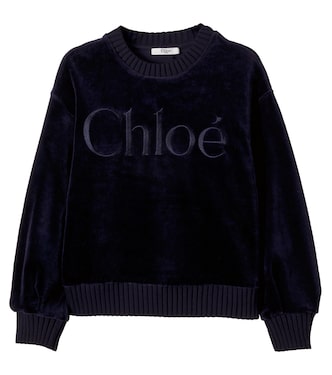 Logo embroidered cotton velvet sweatshirt | Chloé Kids