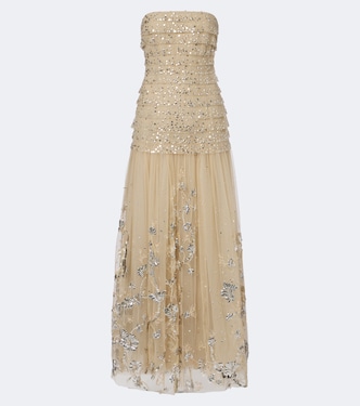 Sequined tiered tulle bustier gown | Georges Hobeika