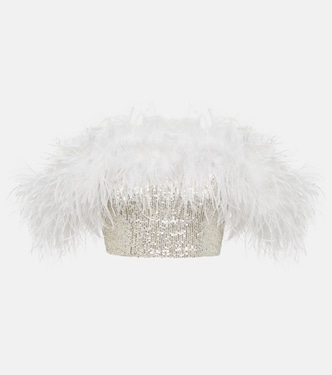 Cropped-Top mit Pailletten und Federn | Self-Portrait