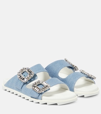 Verzierte Sandalen Slidy Viv' aus Denim | Roger Vivier
