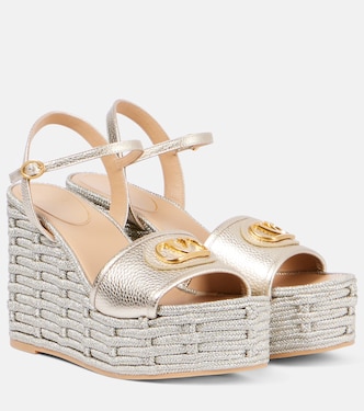 VLogo metallic leather wedge sandals | Valentino Garavani