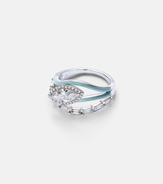 Anello Oasis in oro bianco 18kt con diamanti e smalto | Kamyen