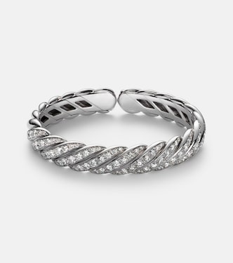 Sculpted Cable Flex® 18kt white gold bracelet with diamonds | David Yurman