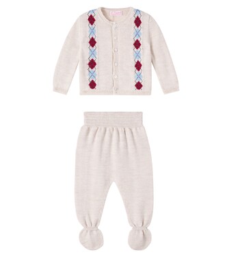 Baby argyle virgin wool cardigan and pants set | La Coqueta
