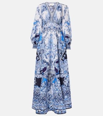 Printed linen and silk maxi dress | Camilla