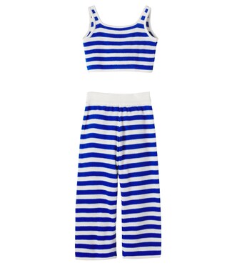 Crochet striped cotton-blend top and pants set | Pepita&Me
