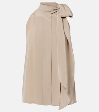 Pleated tie-neck silk crêpe de chine top | Max Mara