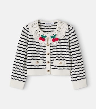 Appliqué cable-knit striped cardigan | Self-Portrait Kids