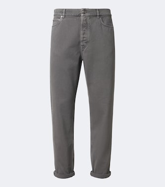 Leather-trimmed straight jeans | Brunello Cucinelli