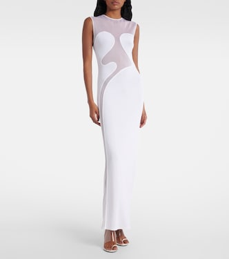 alaia white dress cut out Alaa Women's Wool One-Sleeve Turtleneck Sweaterdress - Blanc Naturel