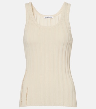 Distressed ribbed-knit cotton-blend tank top | Acne Studios