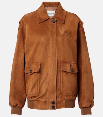 Logo suede blouson jacket | Miu Miu