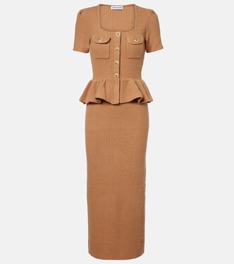 Peplum waffle-knit midi dress | Self-Portrait