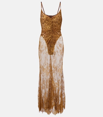 Silk-trimmed lace maxi dress | Jacques Wei
