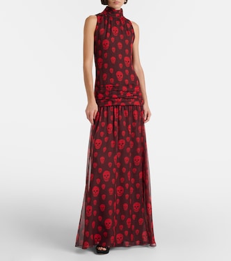 McQueen, Skull silk maxi dress, Women, Red, US 10, Dresses McQueen, Skull silk maxi dress, Women, Red, US 10, Dresses