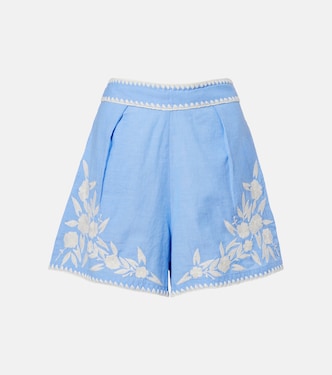 Shorts in cotone chambray con ricamo | Juliet Dunn