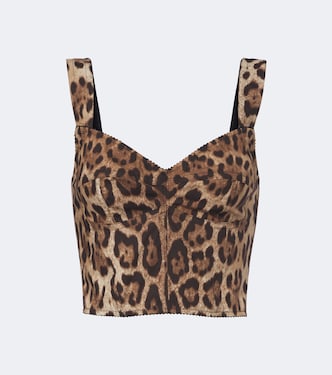 Leopard-print cotton-blend bustier top | Dolce&Gabbana