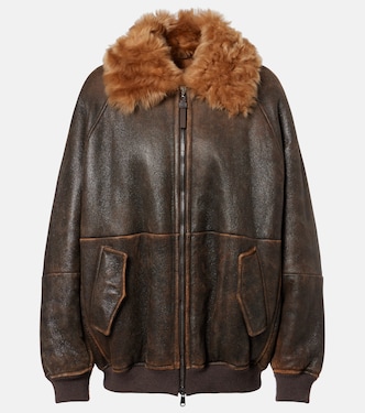 Monili shearling-trimmed leather blouson jacket | Brunello Cucinelli