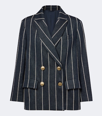 Striped cotton and linen blazer | Brunello Cucinelli