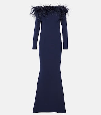 Starlana feather-trimmed off-shoulder gown | Safiyaa