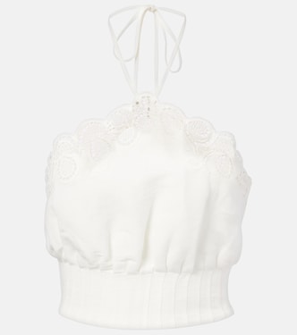 Mellie scalloped linen-blend crop top | Simkhai
