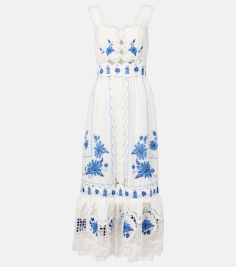 Embroidered linen-blend midi dress | Farm Rio