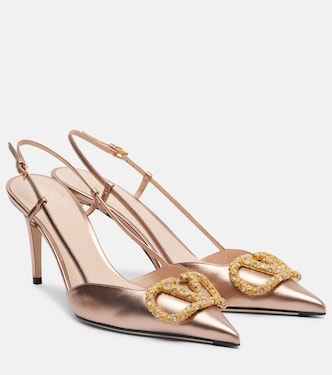 VLogo metallic leather slingback pumps | Valentino Garavani