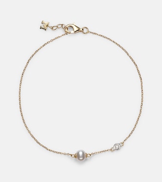 14kt gold chain bracelet with diamonds and pearls | Mateo