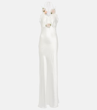 Bridal floral-appliqué lace-trimmed silk gown | Rodarte