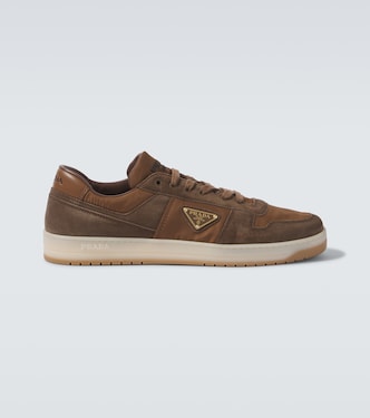 Downtown suede-trimmed sneakers | Prada