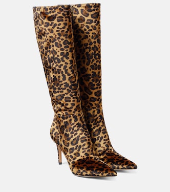 85 leopard-print velvet knee-high boots | Gianvito Rossi