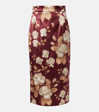 Floral high-rise satin midi skirt  | Dolce&Gabbana