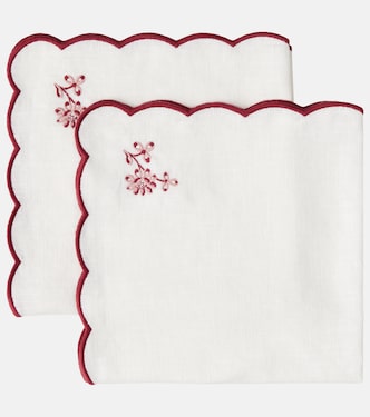 Botanica set of 2 embroidered linen napkins | Cabana