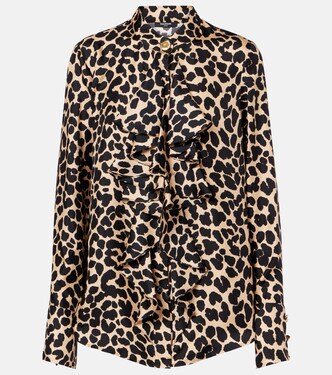 Leopard-print ruffled silk blouse | Balmain