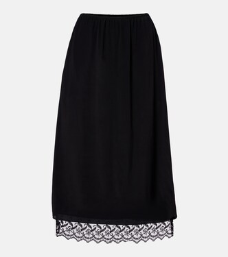 Lace-trimmed crêpe de chine midi skirt | Simone Rocha