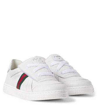 Stretch Web Stripe leather sneakers | Gucci Kids