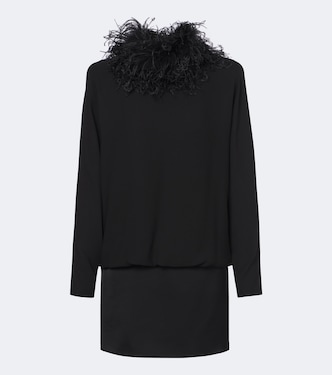 Feather-trimmed silk georgette minidress | Valentino