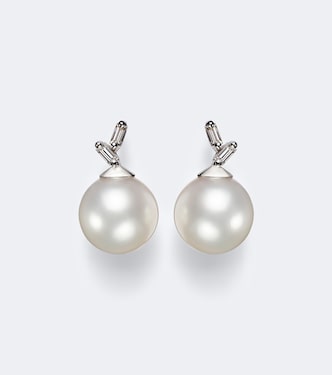 18kt white gold drop earrings with pearls and diamonds  | Suzanne Kalan