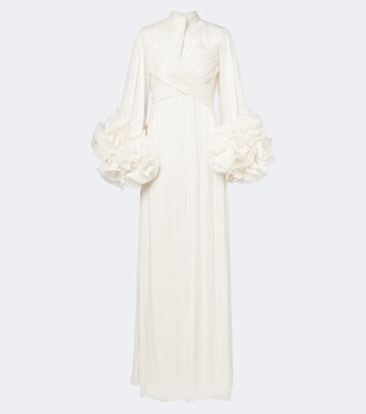 Floral-appliqué pleated gown | Costarellos
