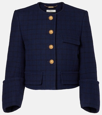 Checked cropped wool-blend jacket | Chloé